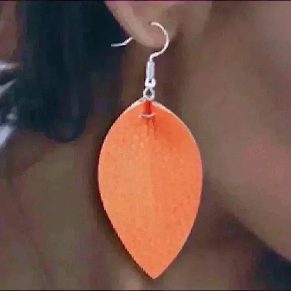 Leaf Leather Teardrop Earrings